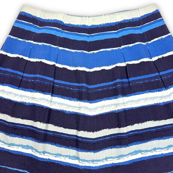 Calvin Klein Linen Blend A-line Knee Length Skirt Pleated Blue Striped Size 16 - Picture 2 of 7